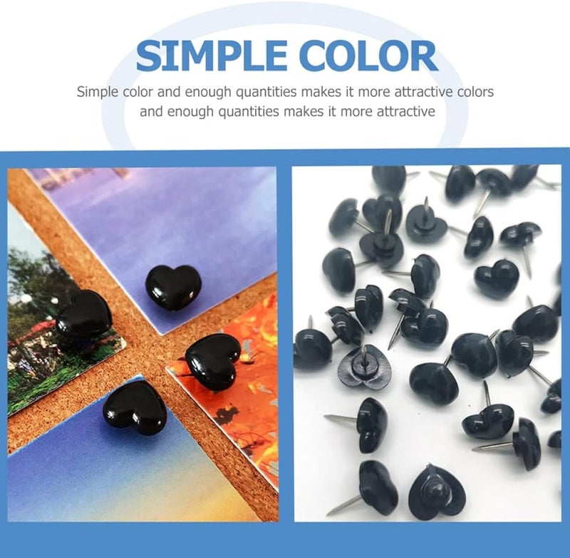 دبابيس ضغط سوداء على شكل قلب 200 قطعة دبابيس صغيرة للوحة الفلين خريطة مكتب مدرسة - Image 4